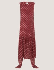 Claire Polka Dot Midi Dress, Red (BERRY), large