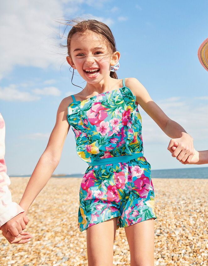 Samia Floral Frill Playsuit, Green (GREEN), large
