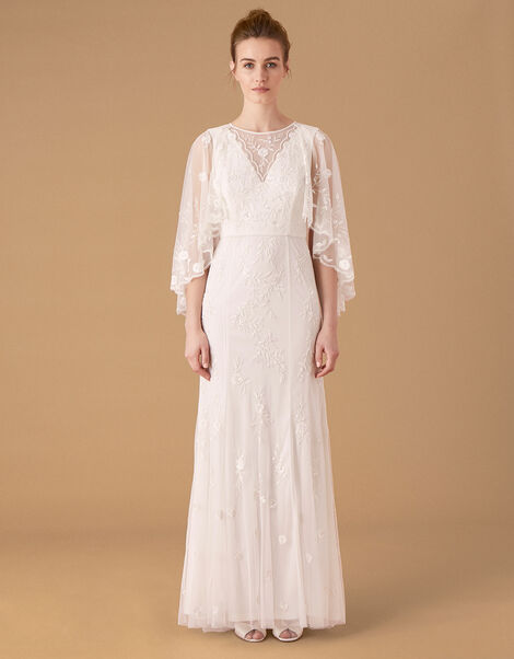 Zoey Floral Cape Bridal Dress Ivory, Ivory (IVORY), large