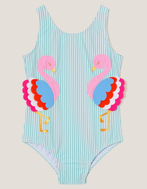 Baby Flamingo Stripe Swimsuit, Blue (AQUA), large