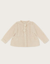 Baby Cable Knit Cardigan with Faux Fur Collar, Camel (OATMEAL), large