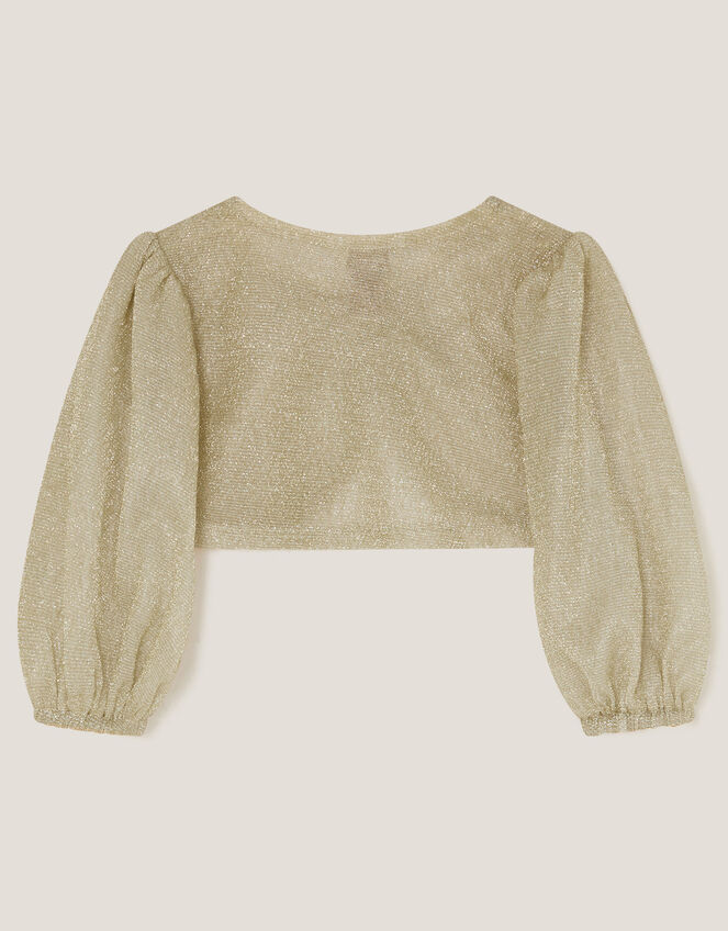 Baby Glitter Puff Sleeve Cardigan, Gold (GOLD), large