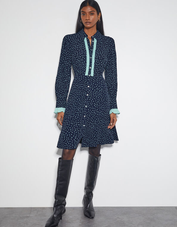 Novie Spot Print Mini Shirt Dress, Blue (NAVY), large