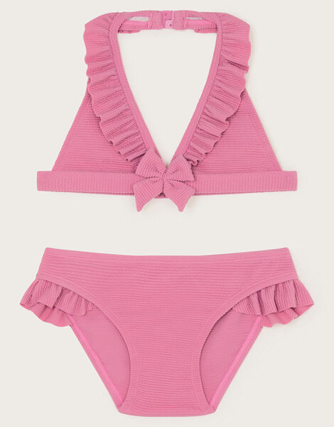 Seersucker Bow Ruffle Bikini Set, Pink (PINK), large