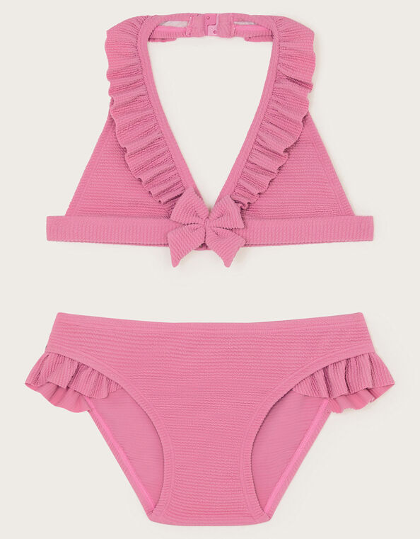Seersucker Bow Ruffle Bikini Set, Pink (PINK), large