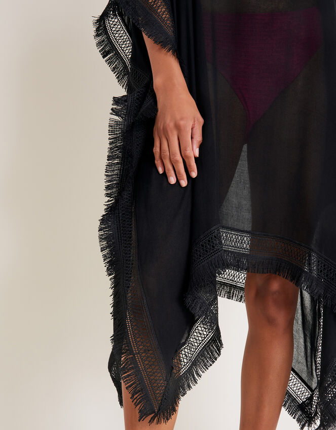 Fringe Trim Poncho, , large