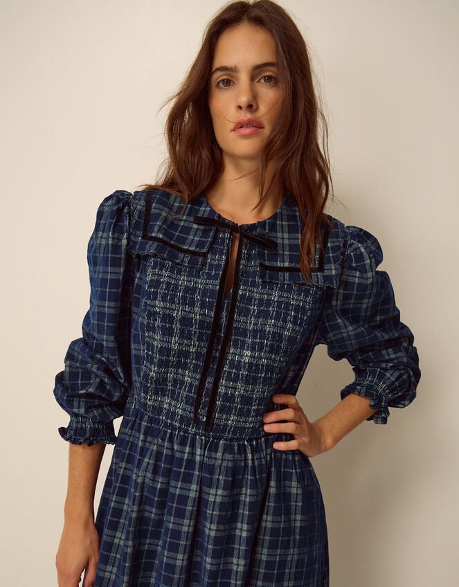 Ruth Check Corduroy Midi Dress, Blue (NAVY), large