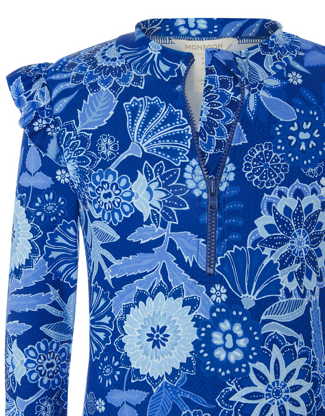 Flower Print Sunsafe Swimsuit, Blue (BLUE), large