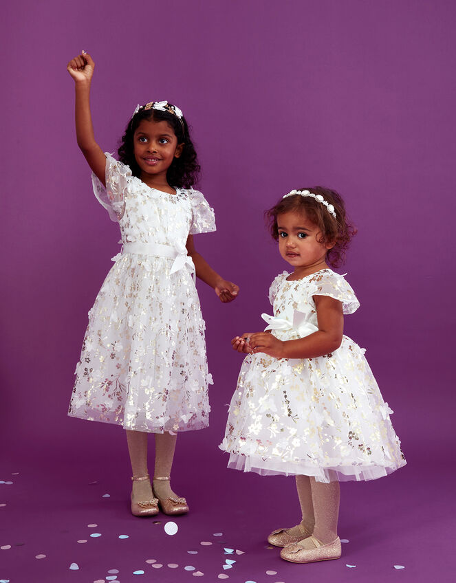 Baby Mary-Kate Foil Butterfly 3D Dress , Ivory (IVORY), large