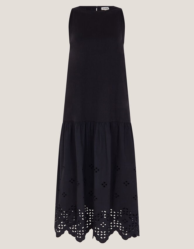 Fable Broderie Drop Waist Midi Dress, Black (BLACK), large