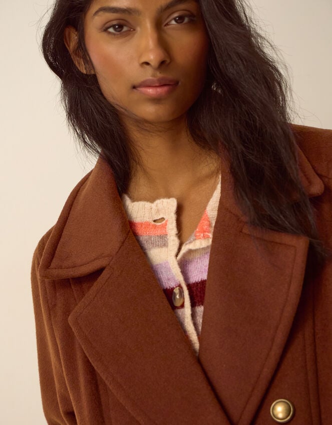 Sabrina Faux Fur Collar Pea Coat, Brown (BROWN), large