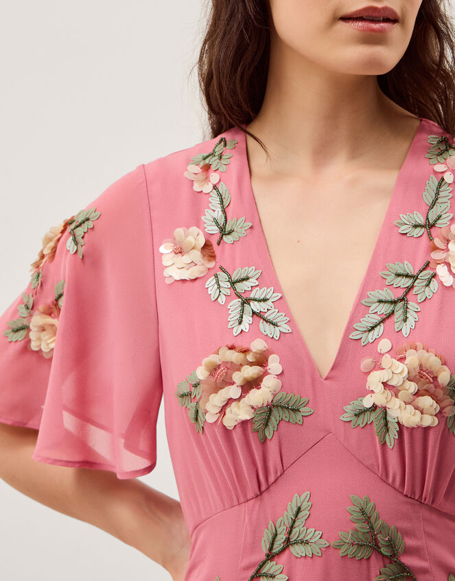 Cora Embellished Floral Midi Dress, Pink (ROSE), large