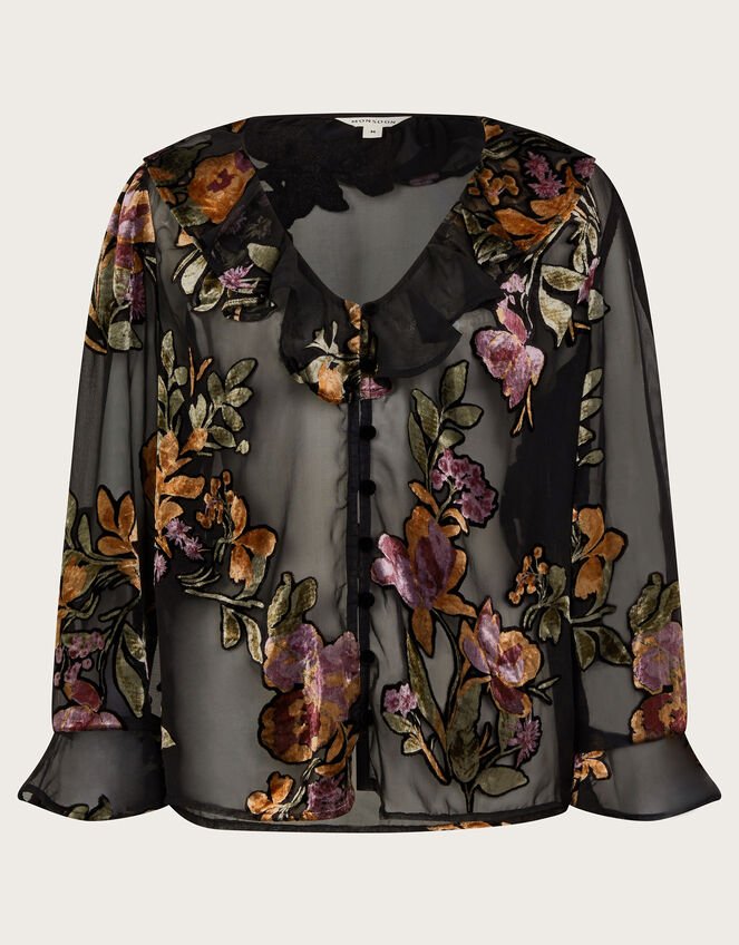 Ariella Floral Devore Blouse, Black (BLACK), large