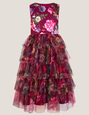 Christina Floral Tiered Party Dress, Red (RED), large