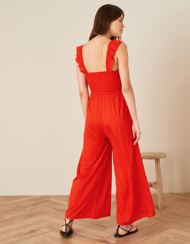 Ruffle Strap Wide Leg Jumpsuit, Orange (ORANGE), large