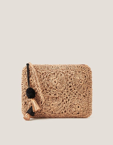 Rory Crochet Zip Pouch, Natural (NATURAL), large