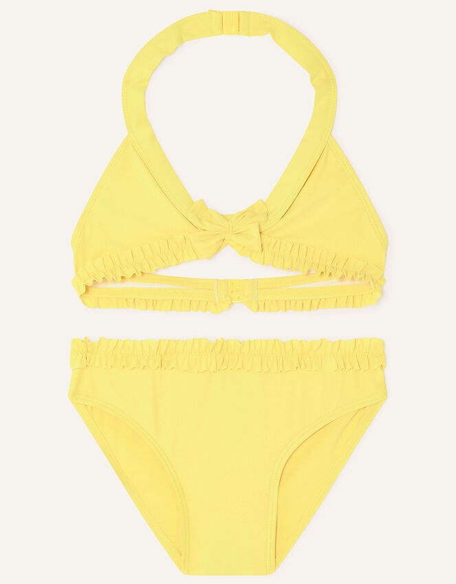 Frill Front Laser Cut Bikini , Yellow (YELLOW), large