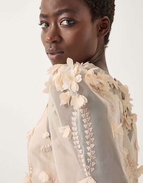 Gwen Floral Appliqu&eacute; Organza Top, Cream (CREAM), large