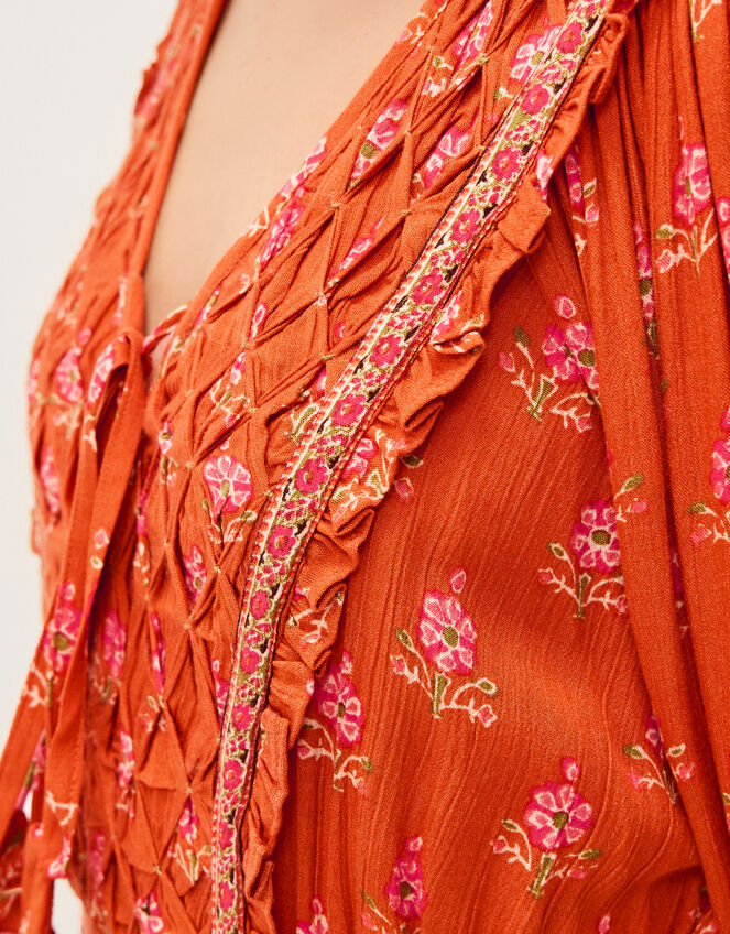 Amaya Floral Print Midi Dress, Orange (ORANGE), large