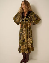 Laoise Floral Patchwork Midi Dress, Green (KHAKI), large