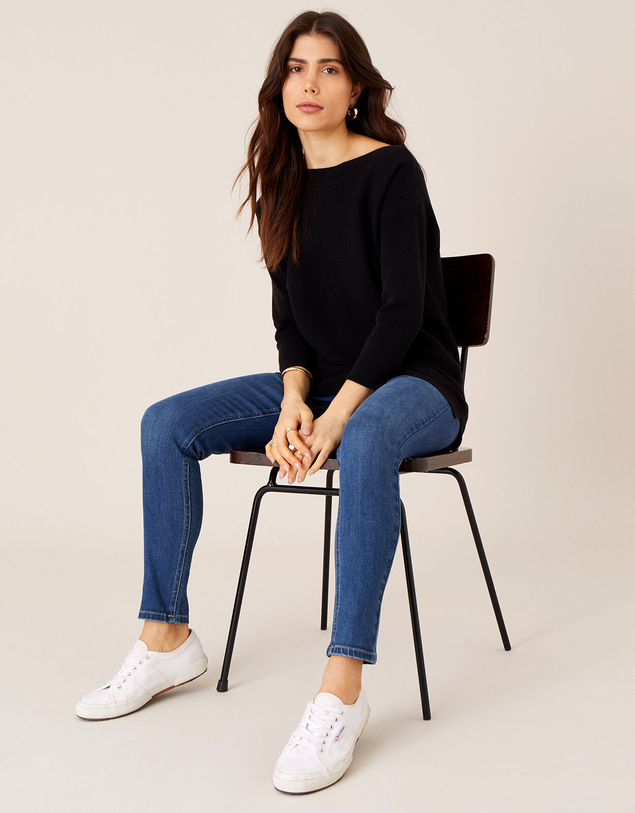 Black slash online neck jumper