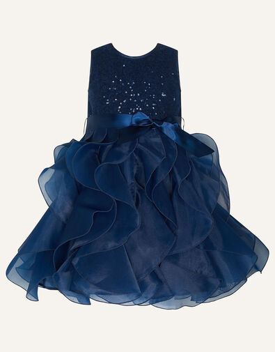 Baby Cancan Sequin Ruffle Dress Blue, Blue (NAVY), large