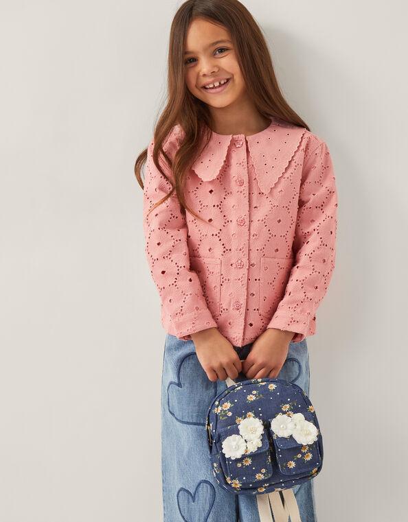 Daisy Denim Embellished Mini Backpack, , large