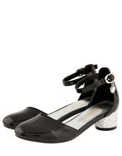 Heart Charm Patent Two-Part Heeled Shoes, Black (BLACK), large