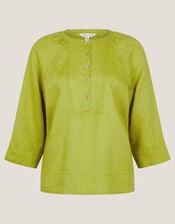 Rosa Linen Bib Blouse, Green (CHARTREUSE), large