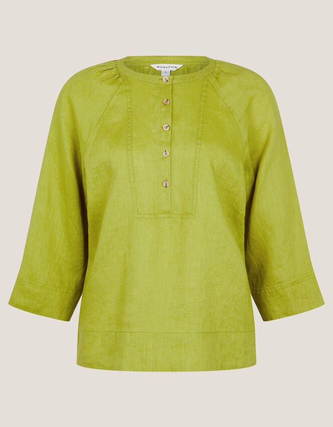 Rosa Linen Bib Blouse, Green (CHARTREUSE), large