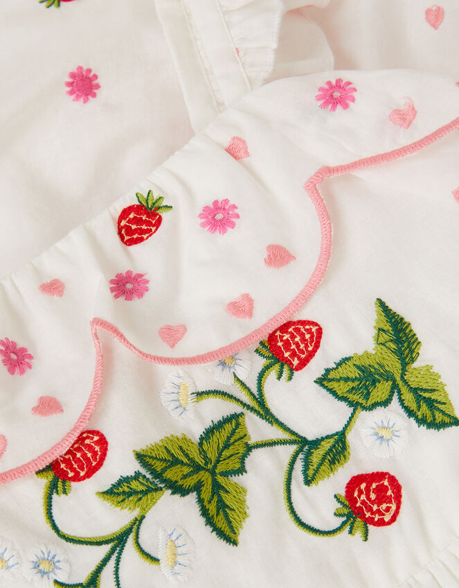 Strawberry Embroidered Tiered Dress, Ivory (IVORY), large