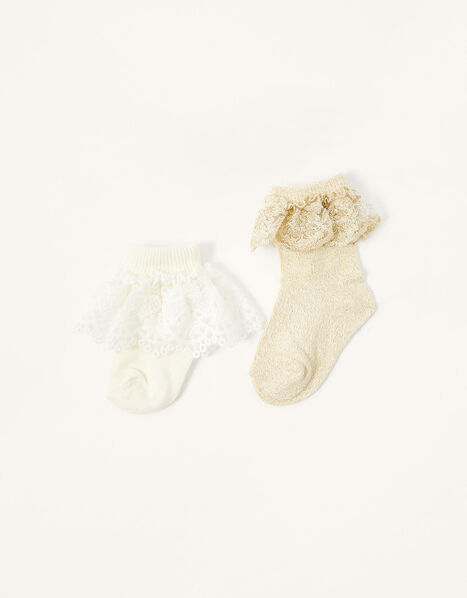 Baby Lace Frill Socks Twinset Gold, Gold (GOLD), large