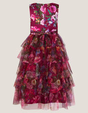 Christina Floral Tiered Party Dress, Red (RED), large
