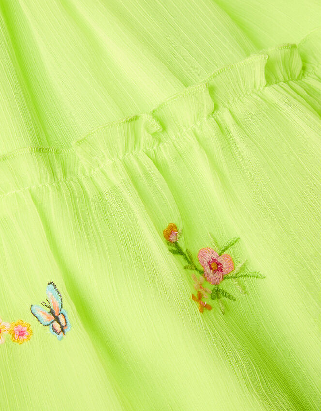 Embroidered Puff Sleeve Butterfly Dress, Green (LIME), large