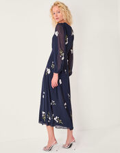 Delilah Floral Appliqué Midi Dress, Blue (NAVY), large