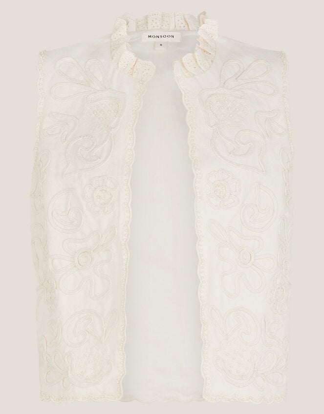 Mali Floral Embroidered Waistcoat, White (WHITE), large
