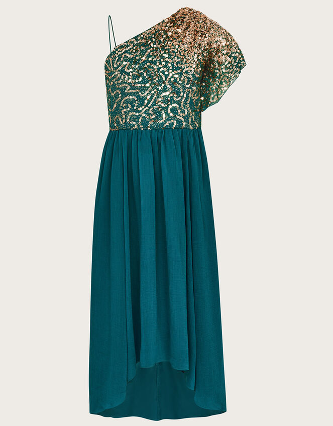 Mara One-Shoulder Flutter Sleeve Prom Dress, Teal (TEAL), large
