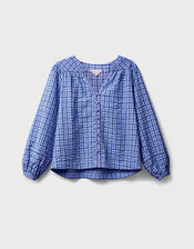 East Lilia Check Cotton Blouse, Blue (BLUE), large