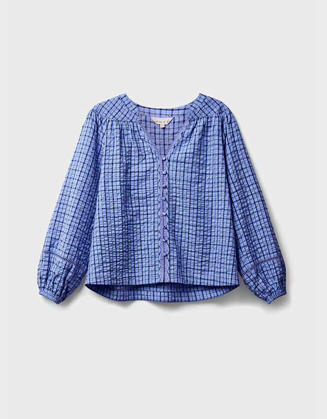 East Lilia Check Cotton Blouse, Blue (BLUE), large