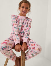 Butterfly Print Long Pajamas Set, Pink (PINK), large