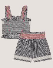 Gingham Shirred Tank & Shorts Set, Black (BLACK), large