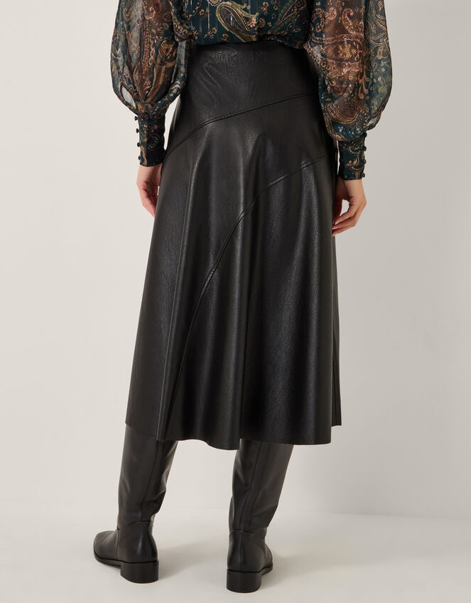 Marnie Faux Leather Midi Skirt, Black (BLACK), large