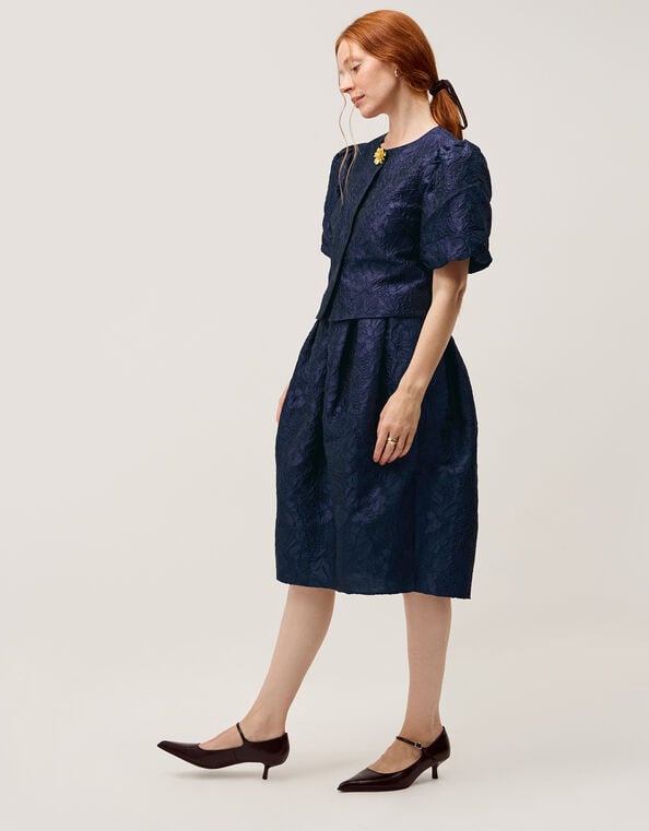 Juliana Floral Jacquard Midi Dress, Blue (NAVY), large