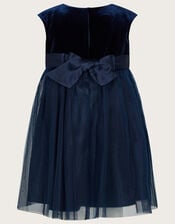 Baby Odette Velvet Embroidered Dress, Blue (NAVY), large