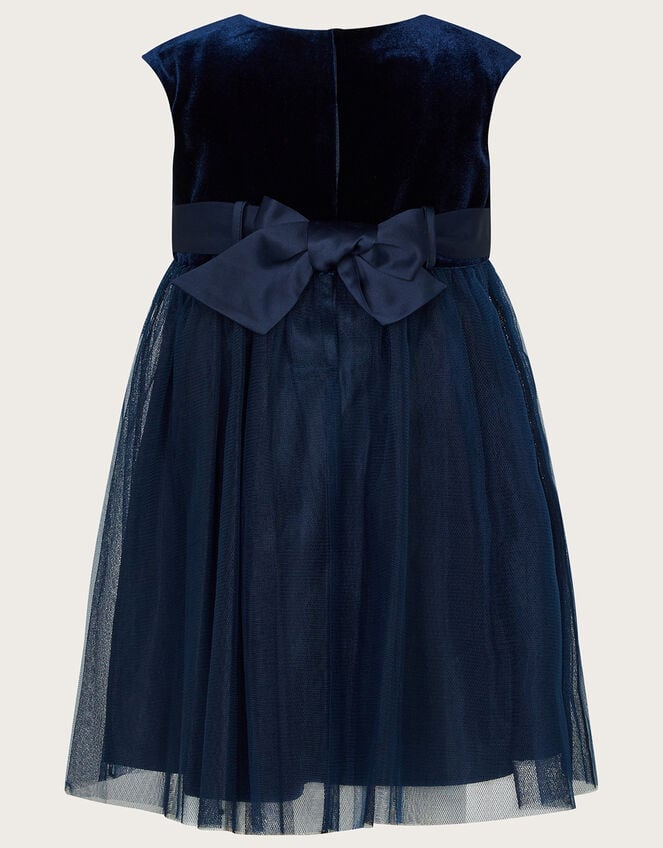 Baby Odette Velvet Embroidered Dress, Blue (NAVY), large