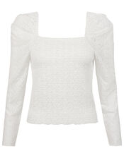 Broderie Anglaise Bardot Top, Ivory (IVORY), large