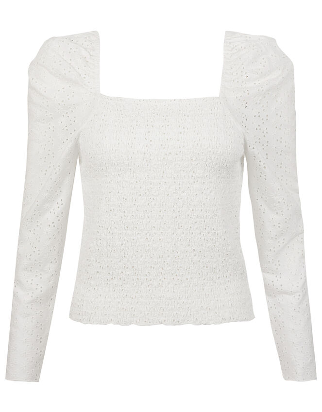 Broderie Anglaise Bardot Top, Ivory (IVORY), large