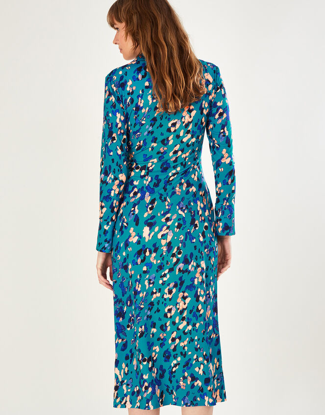 Drape Animal Print Jersey Dress, Blue (BLUE), large