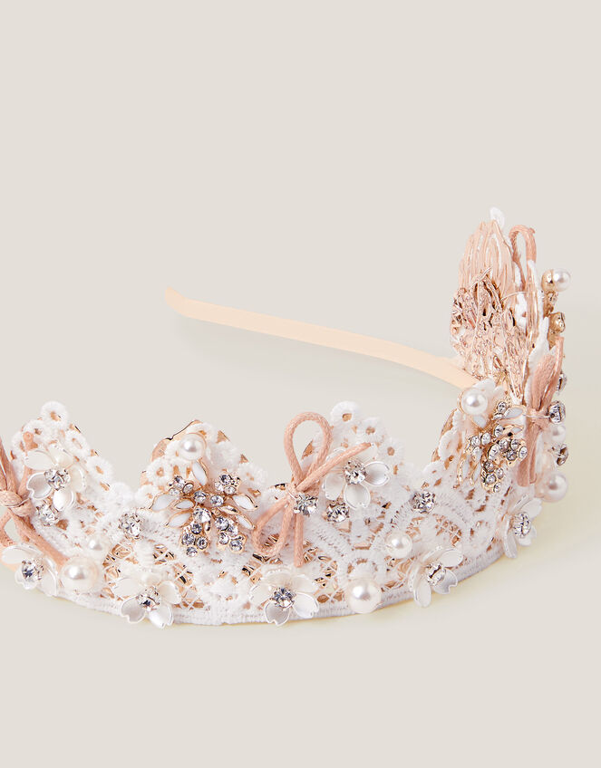 Flower Embellished Lace Tiara, , large