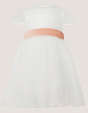 Baby Velvet Bow Party Dress, Ivory (IVORY), large
